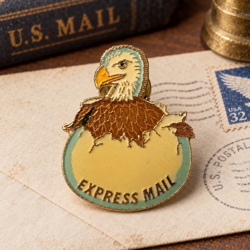 Vintage USPS Express Mail Hatching Eagle Enamel Pin 1996 Postal
